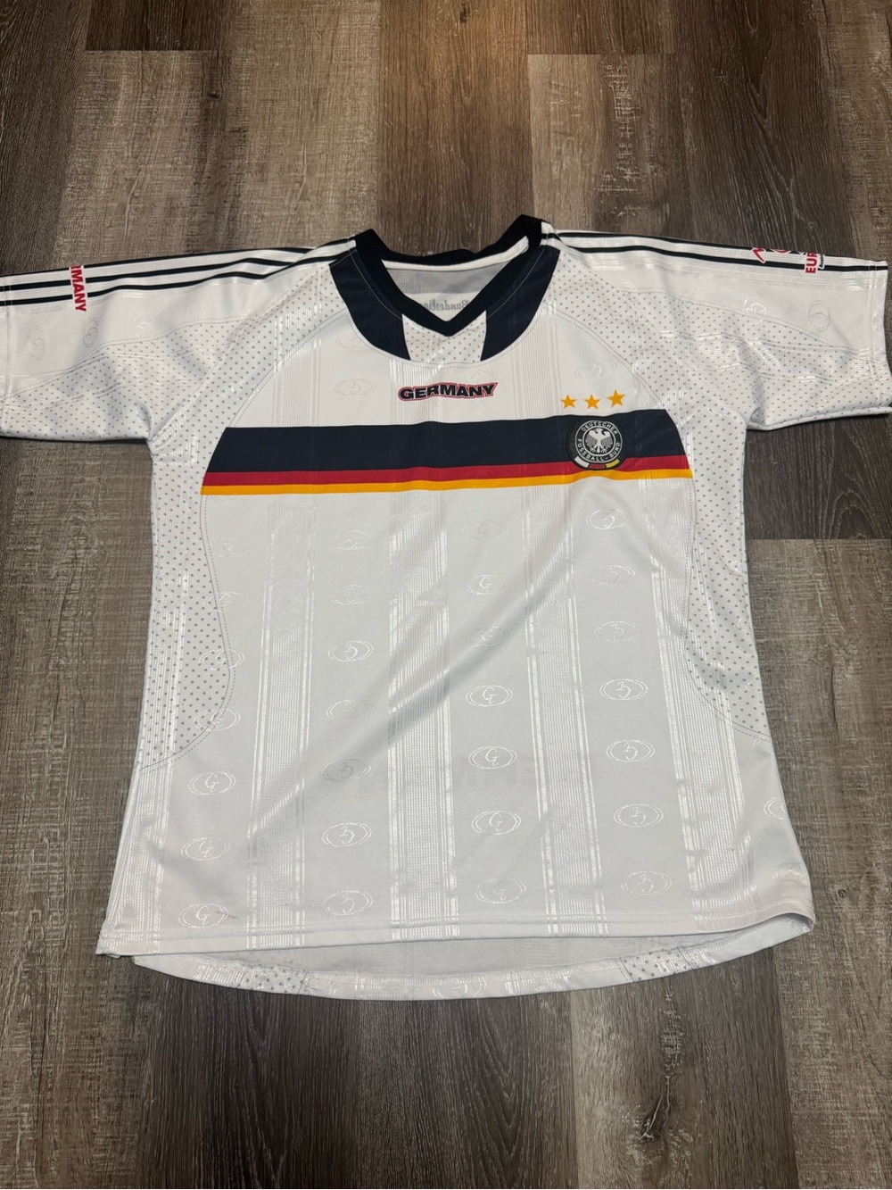 Germany  Soccer Jersey - White with Black, Red & Gold Trim